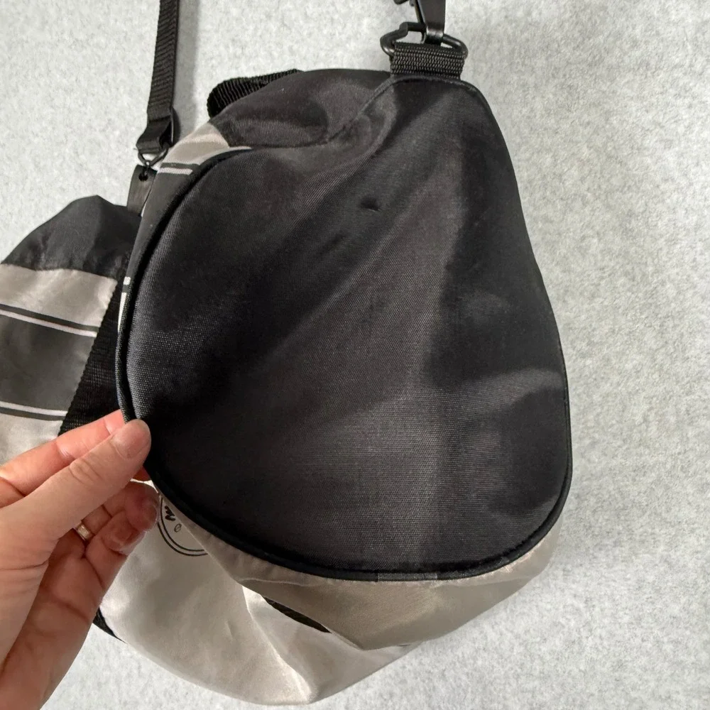 MacGregor Vintage 80s Silver Black Duffle Bag Athletic Gym Travel Shoulder Strap
